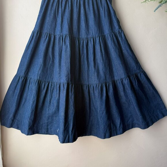 Vintage Collectibles Blue Denim Tiered Midi Circle Skirt - Picture 4 of 9